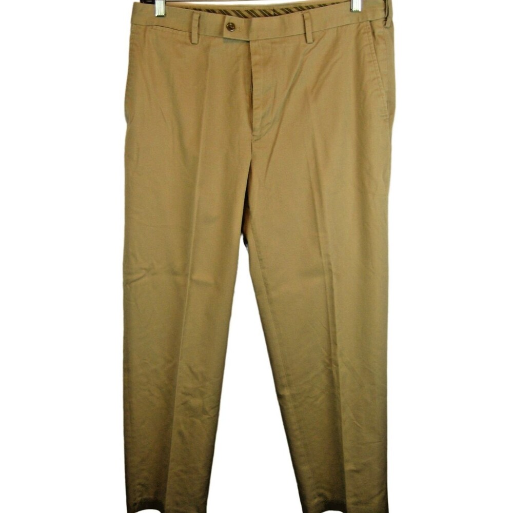 Mens Saddlebred Khaki Flat Front Comfort Stretch Waist Chino Pants sz 38x30